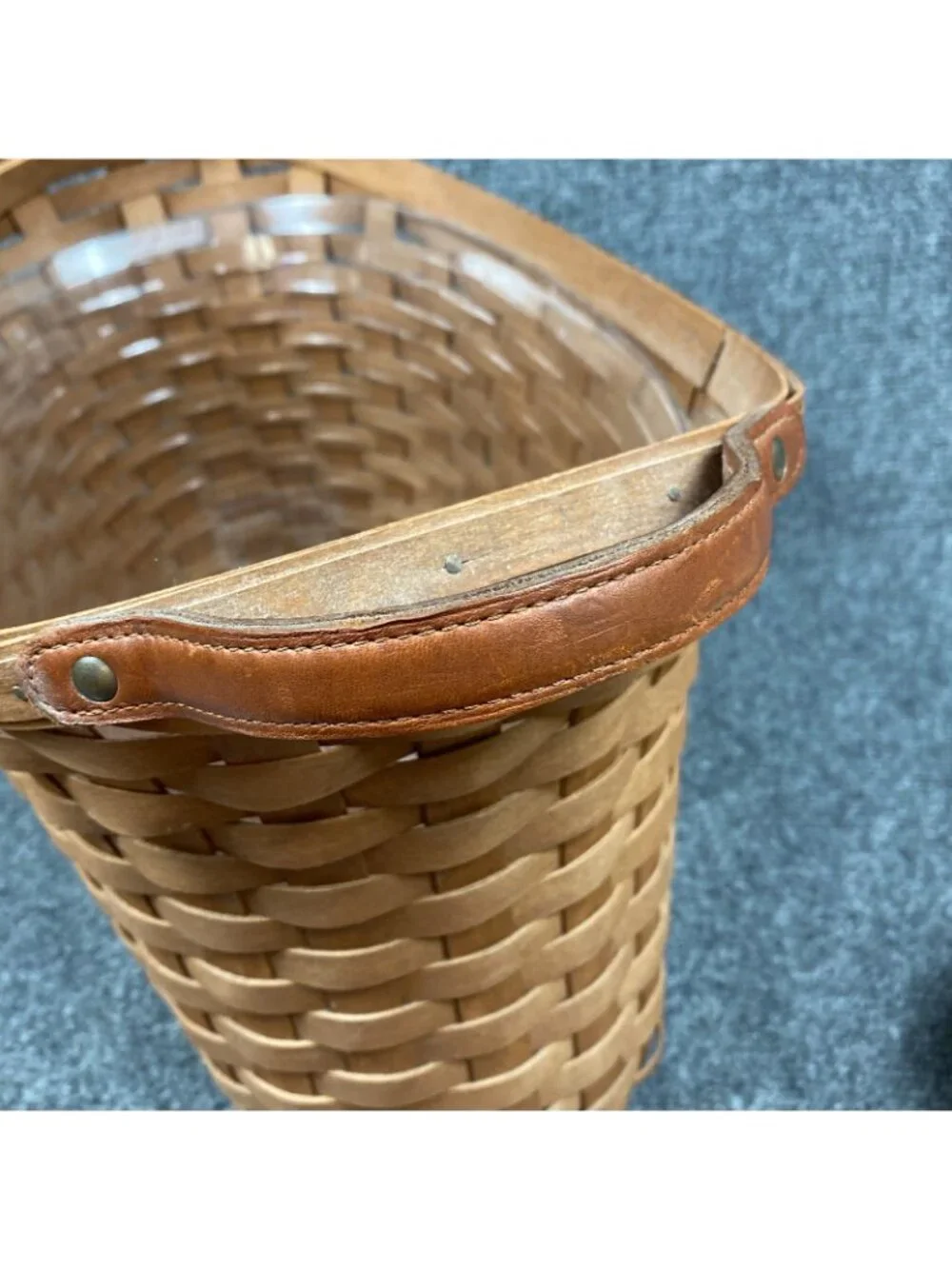 Longaberger 2006 Library Basket Rich Brown Leather Handles Protector Signed USA